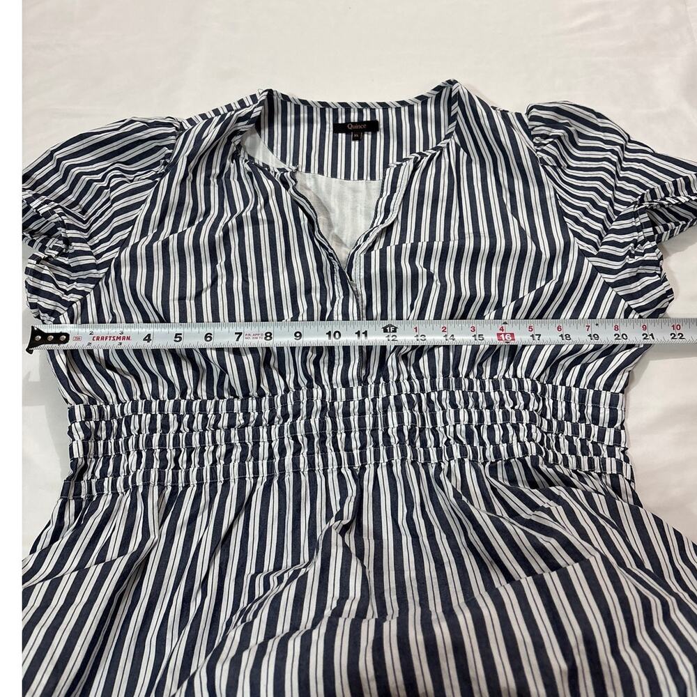 Quince Womens XL 100% Organic Cotton Poplin Tiered Maxi Dress Hudson Stripe - Picture 10 of 11